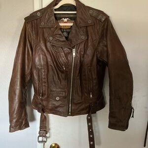 Harley Davidson Brown Leather motorcycle Jacket women’s medium